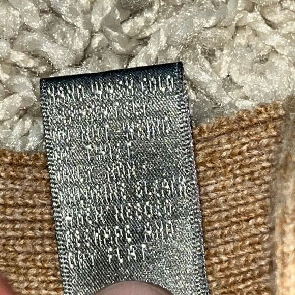 LORD & TAYLOR Cardigan Lambs Wool Brown/Cream Sweater Top Size L - Picture 5 of 12